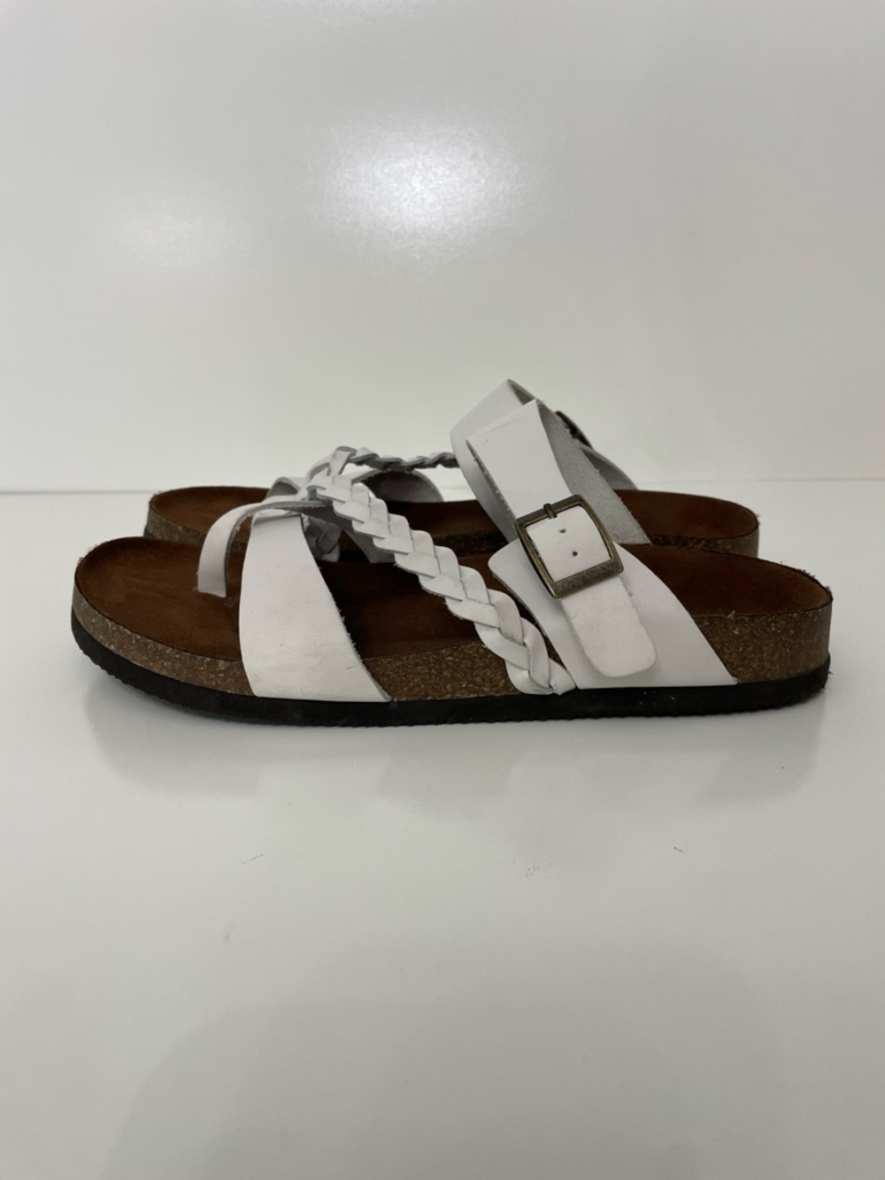 White Women's Braided Buckle Slide Sandals